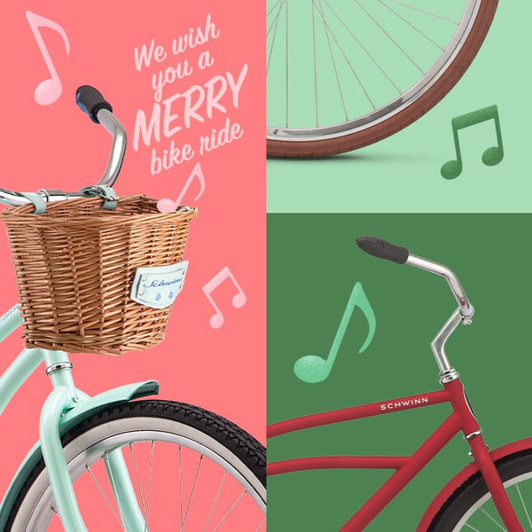 Collage of bikes and Christmas carols.