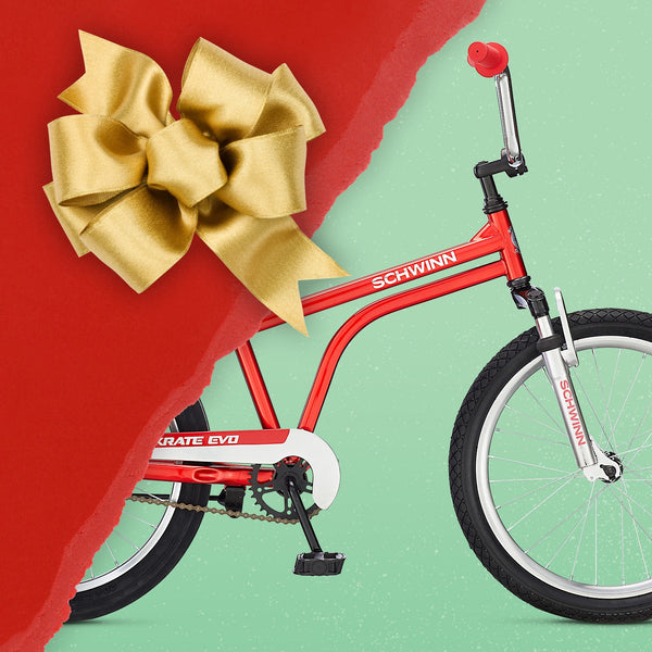 A Schwinn bike with some holiday gift wrapping.