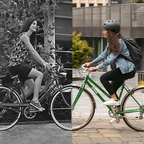 Women riding bikes through history.
